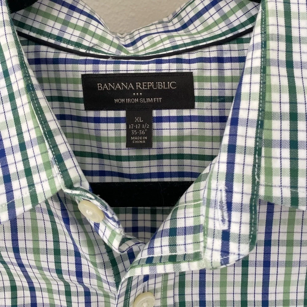 Men's Banana Republic - Non-Iron Slim Fit Button Down Blue&Green Checkered Shirt
